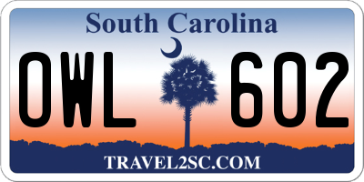 SC license plate OWL602