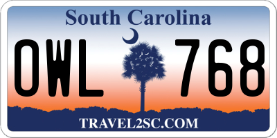 SC license plate OWL768