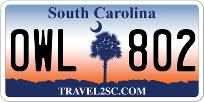 SC license plate OWL802