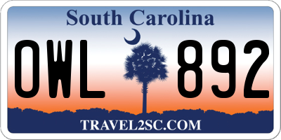 SC license plate OWL892