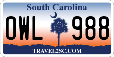 SC license plate OWL988