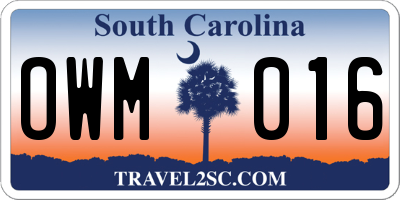 SC license plate OWM016