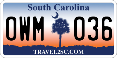 SC license plate OWM036