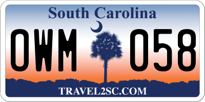SC license plate OWM058