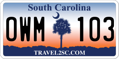 SC license plate OWM103
