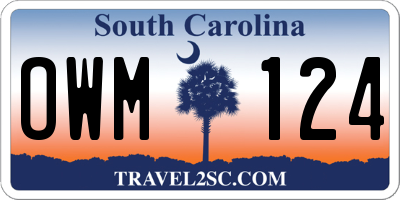 SC license plate OWM124