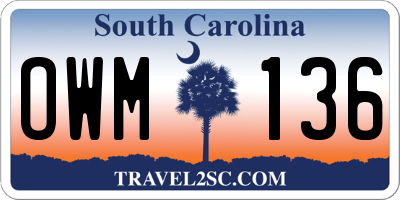 SC license plate OWM136