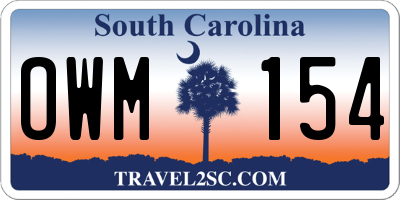 SC license plate OWM154