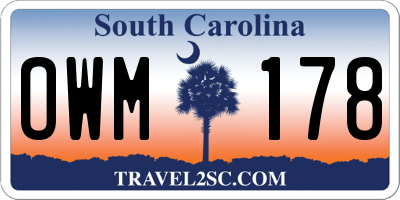 SC license plate OWM178