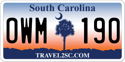 SC license plate OWM190