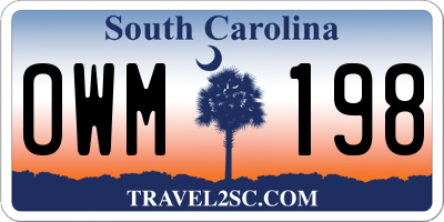 SC license plate OWM198