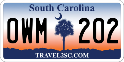 SC license plate OWM202