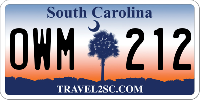SC license plate OWM212