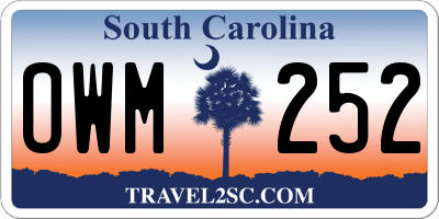 SC license plate OWM252