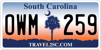 SC license plate OWM259