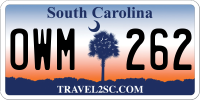 SC license plate OWM262