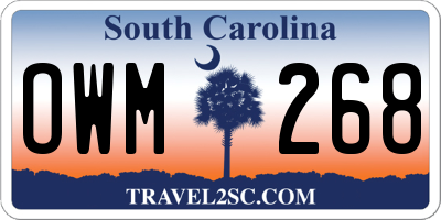 SC license plate OWM268