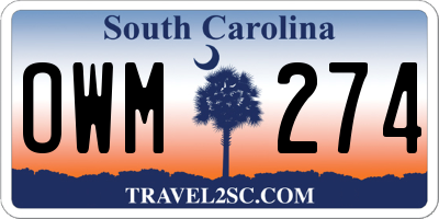 SC license plate OWM274
