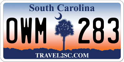 SC license plate OWM283