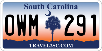 SC license plate OWM291