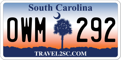 SC license plate OWM292