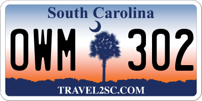 SC license plate OWM302