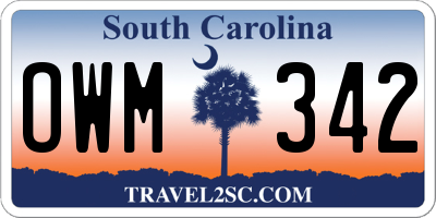 SC license plate OWM342