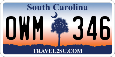 SC license plate OWM346