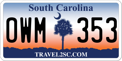 SC license plate OWM353