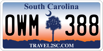 SC license plate OWM388