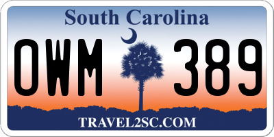 SC license plate OWM389