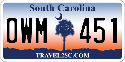 SC license plate OWM451