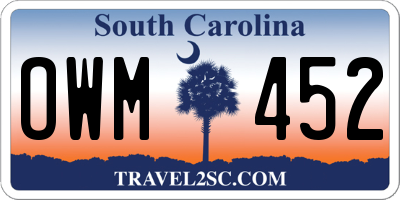 SC license plate OWM452