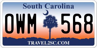 SC license plate OWM568
