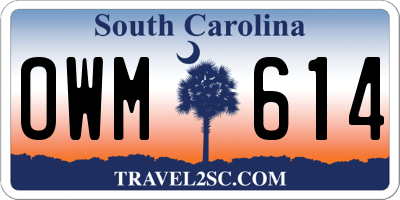 SC license plate OWM614