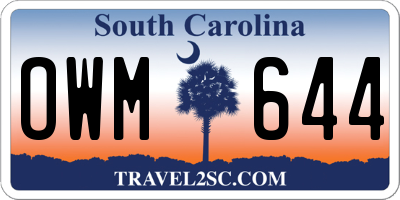 SC license plate OWM644