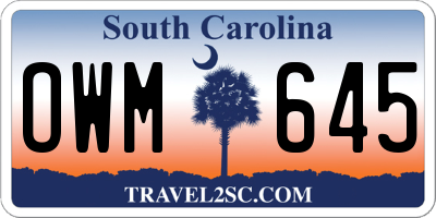 SC license plate OWM645