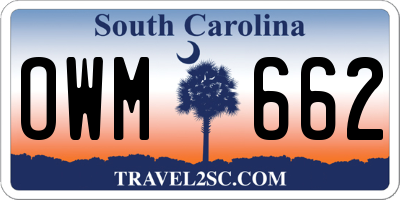 SC license plate OWM662