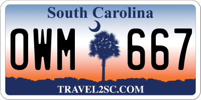 SC license plate OWM667