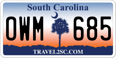 SC license plate OWM685