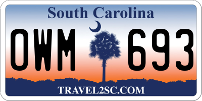 SC license plate OWM693