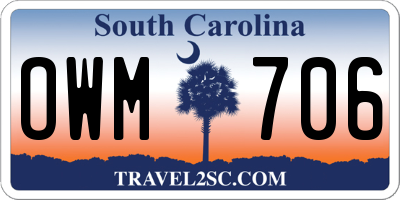 SC license plate OWM706