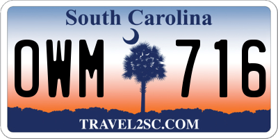 SC license plate OWM716