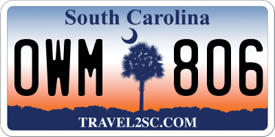 SC license plate OWM806