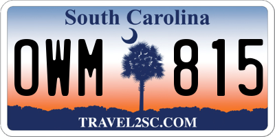 SC license plate OWM815