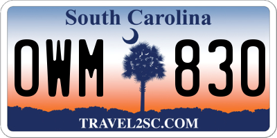 SC license plate OWM830