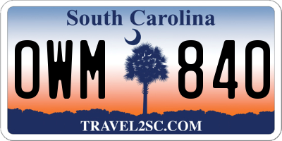 SC license plate OWM840
