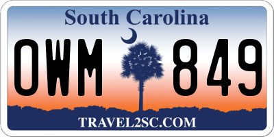 SC license plate OWM849