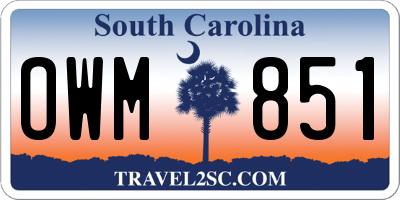 SC license plate OWM851