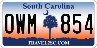SC license plate OWM854